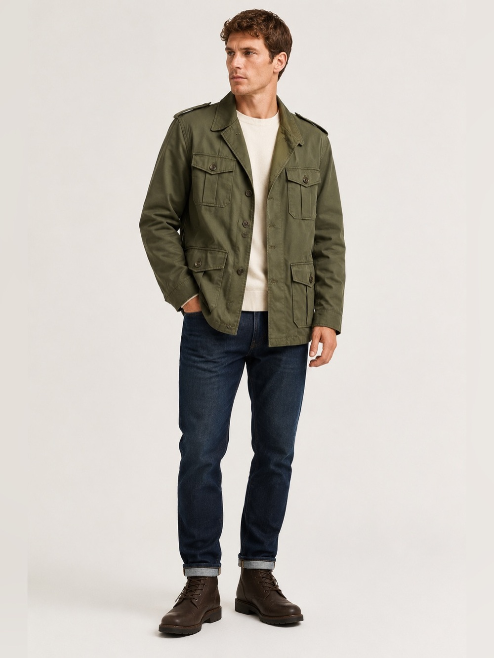 H&M Men’s Olive Green Military Field Safari Jacket 38R EU 48 Utility Coat